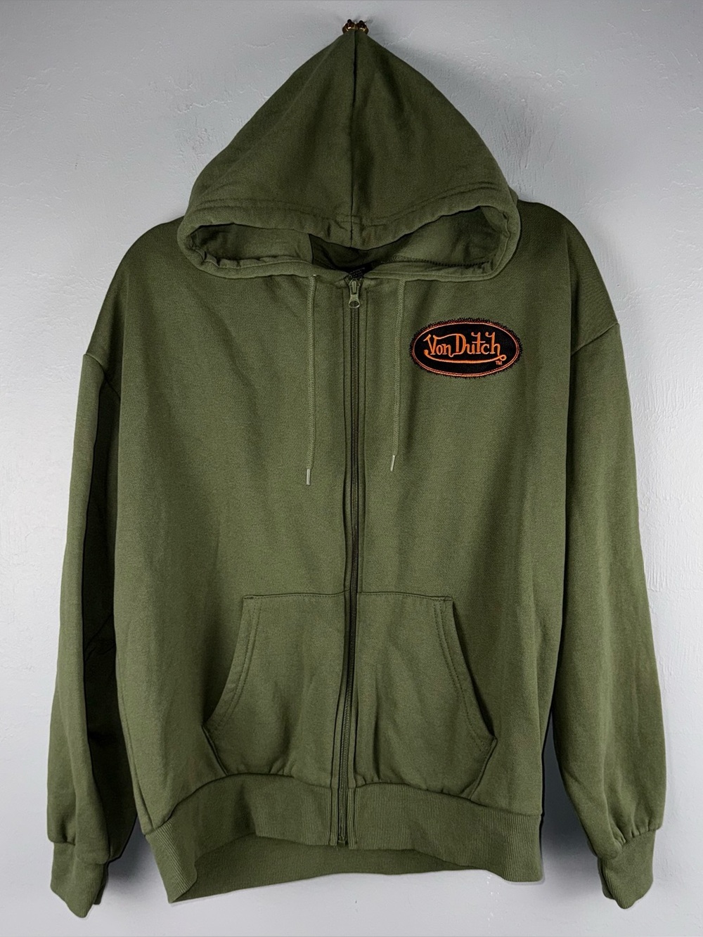 Von Dutch Sweatshirt Men’s M Green Full Zip Embroidered Logo Graphic Hoodie